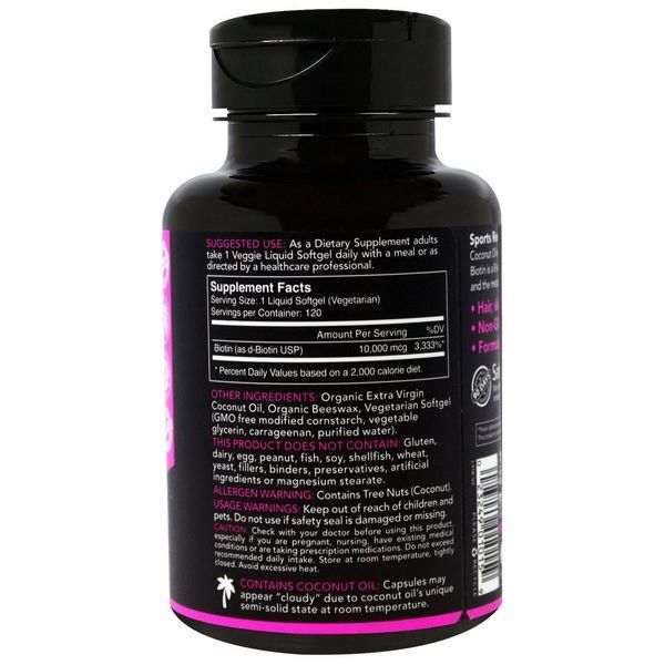 Sports Research, Biotin 10,000mcg in Organic Coconut Oil- 120 Veggie Softgels SRE-01015 фото