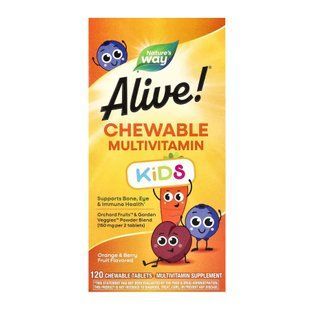 Alive! Children's Chewable Multivitamin - 120 tabs Orange and Berry (Повреждена банка) 2023-10-7576 фото