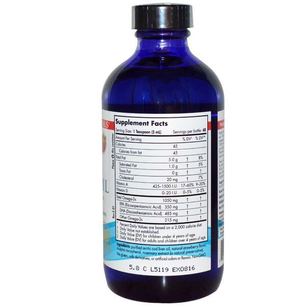 Nordic Naturals, Масло печінки арктичної тріски, зі смаком полуниці, 8 рідких унцій (237 мл) NOR-56783 фото