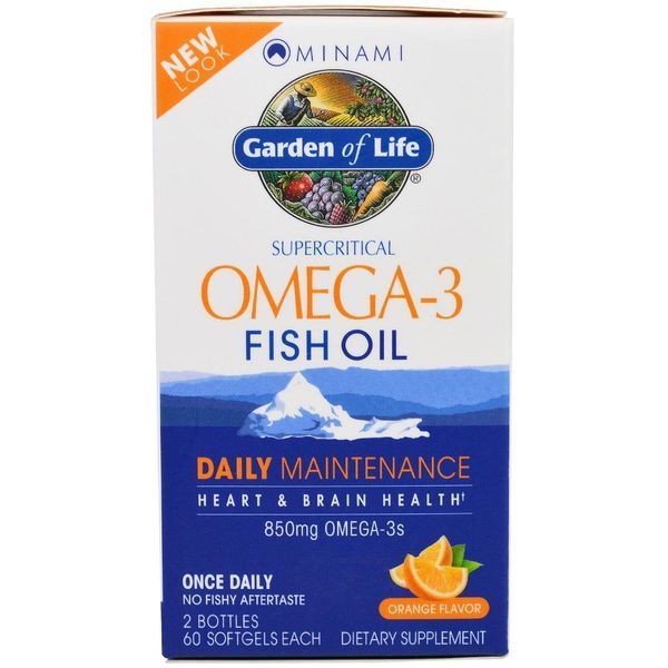 Minami Nutrition, Минами, сверхкритический рыбий жир Омега-3, апельсиновый вкус, 850 мг, 2 флакона, 60 мягких желатиновых капсул MIN-61105 фото