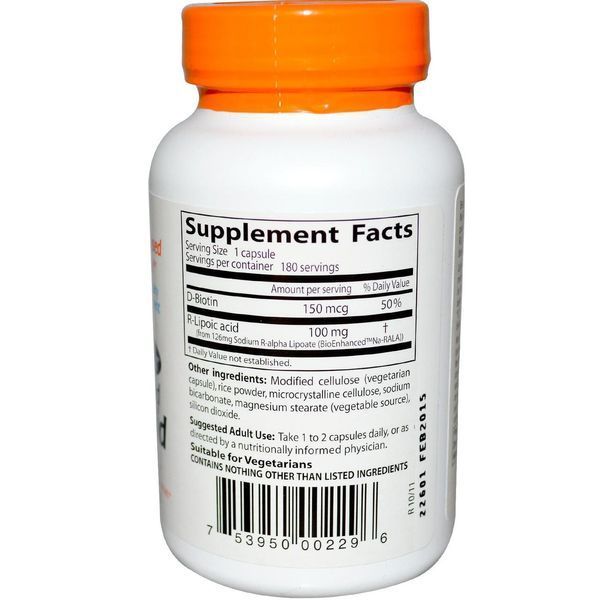 Doctors Best, Стабилизирующая R-липоевая кислота, 100 мг, 180 капсул DRB-00229 фото
