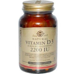 Витамин Д3 Vitamin D-3 Solgar 2200 МЕ, 100 капсул на растительной основе SOL-03317 фото