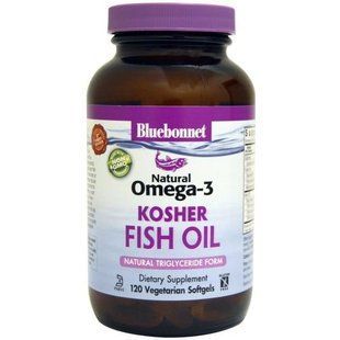 Bluebonnet Nutrition, Кошерний риб'ячий жир, натуральний Омега-3, 120 капсул вегетаріанських BLB-00979 фото