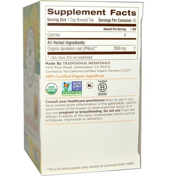 Травяной чай с обжаренным корнем одуванчика, Без кофеина, Traditional Medicinals, 16 пакетиков TRA-00165 фото