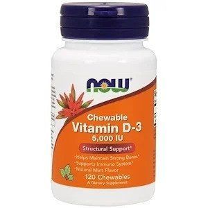 Витамин Д3 VitaminNow Foods, Жевательный витамин D-3 мятный вкус, 5000 МЕ, 120 жевательных таблеток NOW-00358 фото
