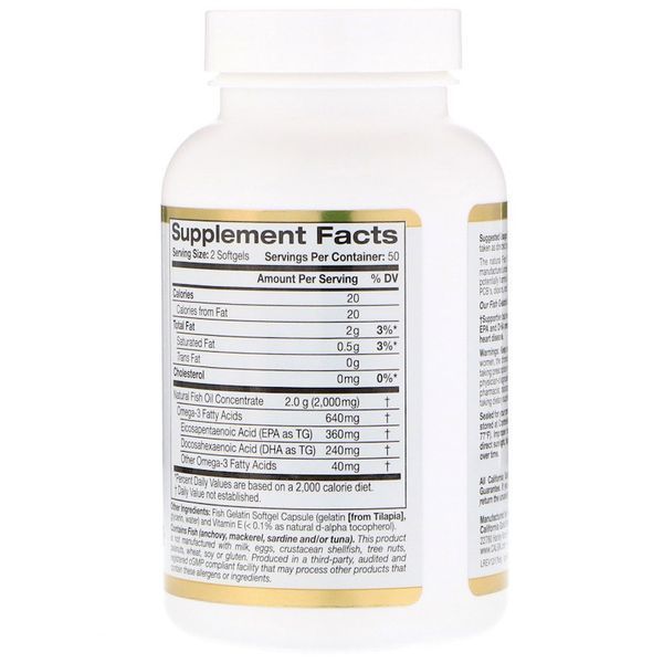 California Gold Nutrition, Omega-3, Premium Fish Oil, 100 Fish Gelatin Softgels MLI-00952 фото