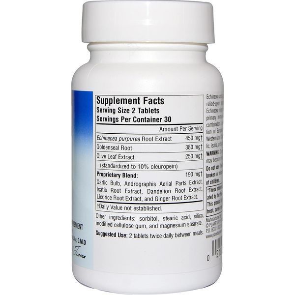 Planetary Herbals, Ехінацея і желтокорень з оливковими листям, 635 мг, 60 таблеток PTF-10446 фото