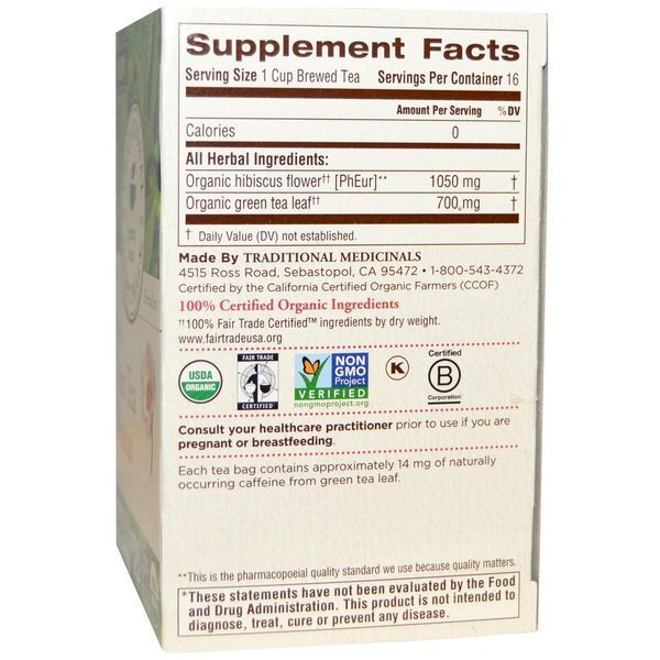 Traditional Medicinals, Органический зеленый чай с гибискусом, 16 пакетиков, 0.99 унций (28 г) TRA-00238 фото
