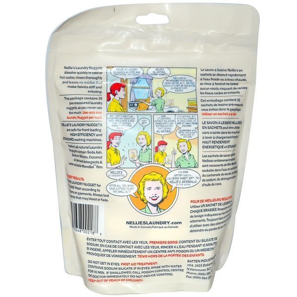 Nellies All-Natural, Нагетси для прання білизни, без запаху, 36 завантажень, 1/2 унцій кожна NEA-00218 фото