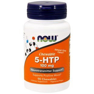 Now Foods, 5-HTP (5-гідроксітріптофан), жувальні таблетки з натуральним цитрусовим смаком, 100 мг, 90 шт. NOW-00109 фото
