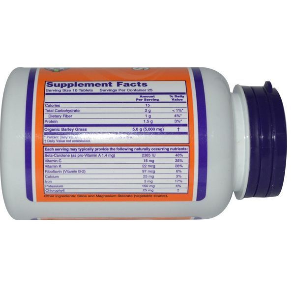 Now Foods, Сертифікована органічна трава ячменю, зелений суперпродукт, 500 мг, 250 таблеток NOW-02668 фото