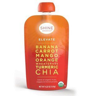 SHINE Organics, Elevate, органические банан, морковь, манго, пшеница, куркума, чиа, 4 упаковки, по 4,22 унции (120 г) в каждой SNE-01264 фото