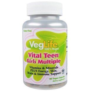 VegLife, Vital Teen, вітамінний комплекс для дівчаток, 60 капсул вегетаріанських VGL-44414 фото
