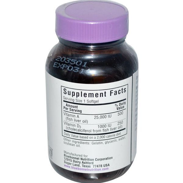 Bluebonnet Nutrition, Вітаміни A і D3, 100 гельових капсул BLB-00303 фото