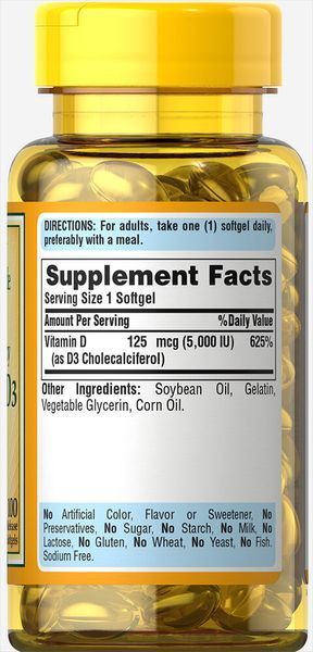 Витамин Д3 Vitamin D-3 5000 МЕ (100кап.) PP19377 фото