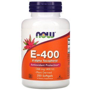 Витамин Е (Vitamin E) E-400, Now Foods 100% Натуральный d-альфа токоферол,, 250 капсул NOW-00839 фото