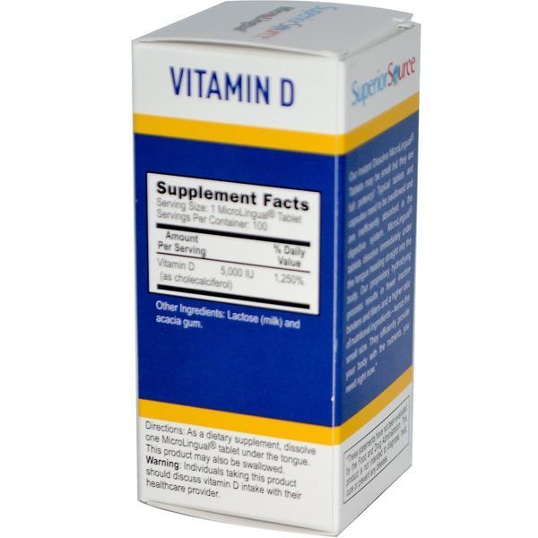 Superior Source, MicroLingual, Витамин D3 повышенной силы действия, 5000 IU, 100 таблеток SPS-90860 фото