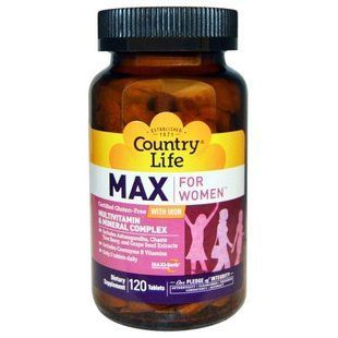 Country Life, Max, для женщин, мультивитаминный и минеральный комплекс, с железом, 120 таблеток CLF-08121 фото