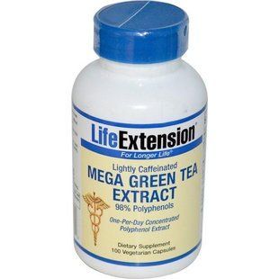 Life Extension, Мега екстракт зеленого чаю, невеликий вміст кофеїну, 100 рослинних капсул LEX-95310 фото