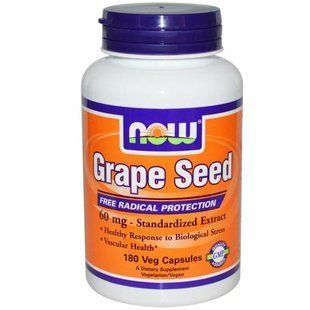 Now Foods, Екстракт виноградних кісточок, 180 капсул у рослинній оболонці NOW-03254 фото