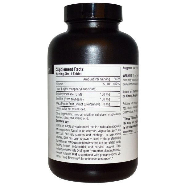 Source Naturals, DIM (диндолилметан), 100 мг, 180 таблеток SNS-02044 фото