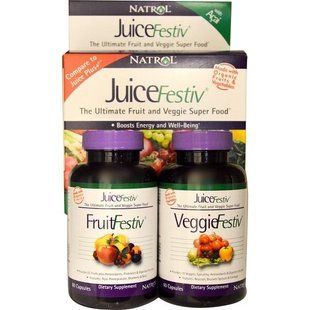 Natrol, JuiceFestiv, потрясающая суперпитательная добавка из фруктов и овощей, 2 банки по 60 капсул NTL-05303 фото