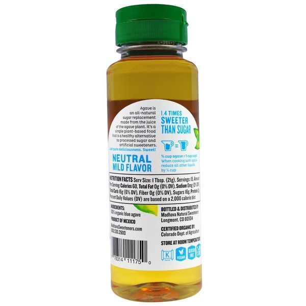 Madhava Natural Sweeteners, Органическая золотая светло-голубая агава, 11,75 унции (333 г) MDH-11175 фото