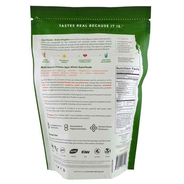 Sprout Living, Epic Plant-Based Protein, Green Kingdom, 1 lb (454 g) SPL-00712 фото