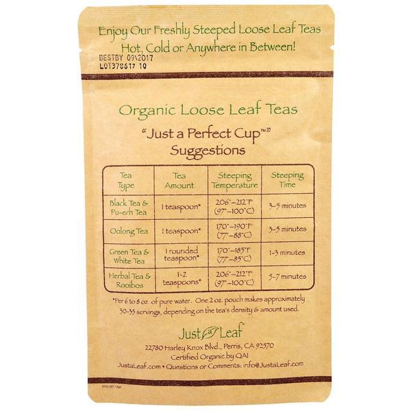 Just a Leaf Organic Tea, White Tea, Bai Mudan Loose Leaf Tea, 100% Pure, No GMOs, 2 oz. (56 g) JAL-01011 фото