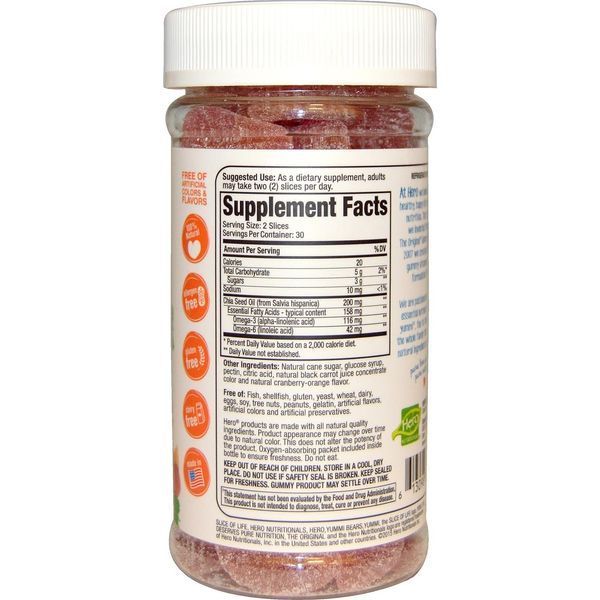 Hero Nutritional Products, Slice of life, Омега-3 с семенами чиа, аромат клюква-апельсин, 60 жевательных пастилок HNP-83482 фото