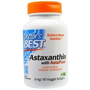 Doctors Best Астаксантин з AstaPure, 6 мг, 90 вегетаріанських таблеток у м'якій оболонці DRB-00367 фото