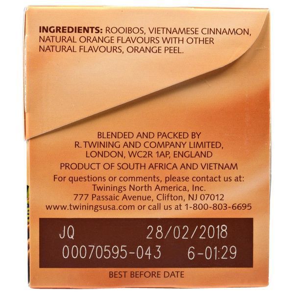 Twinings, Чай из трав, со вкусом апельсина и корицы, без кофеина, 20 отдельных пакетиков, 40 г TWN-17950 фото
