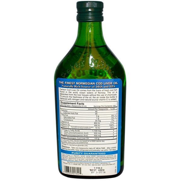 Carlson Labs, Масло печени норвежской трески, без вкуса, 16,9 жидких унций (500 мл) CAR-01322 фото