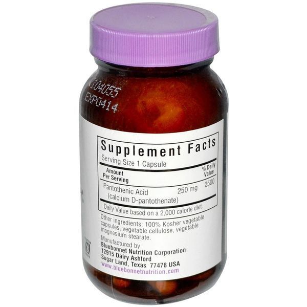 Bluebonnet Nutrition, Пантотеновая кислота, 250 мг, 60 растительных капсул BLB-00468 фото