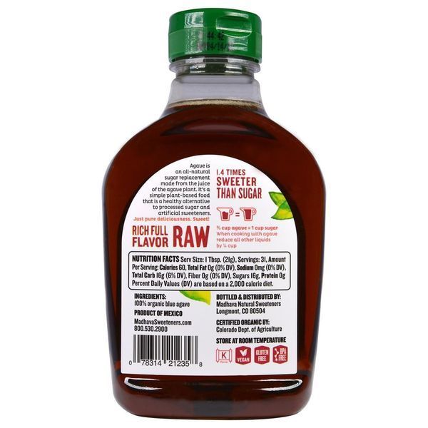 Madhava Natural Sweeteners, Органический янтарный сироп из сырой голубой агавы, 23,5 унций (667 г) MDH-21235 фото