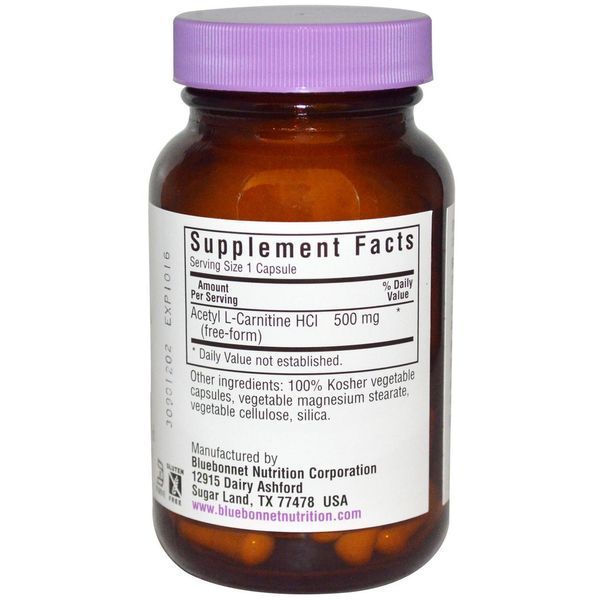 Bluebonnet Nutrition, Ацетил L-карнітин,500 мг, 60 капсул вегетаріанських BLB-00018 фото