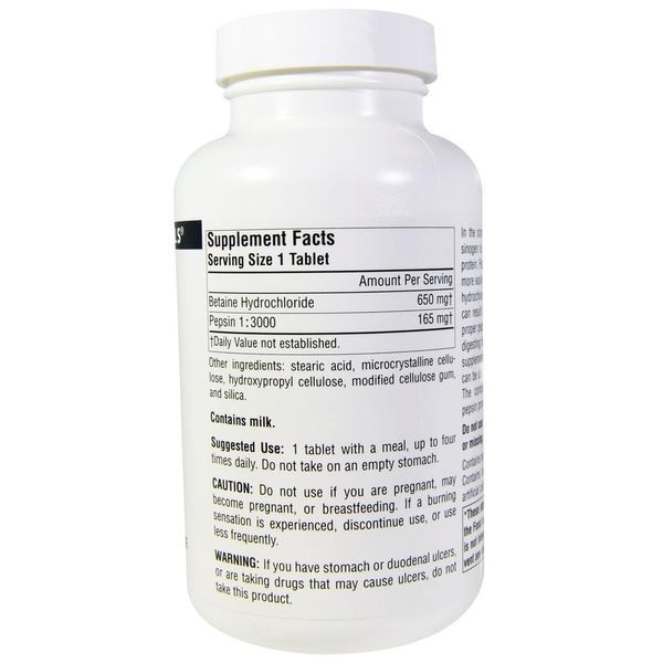 Source Naturals, Бетаїну гідрохлорид, 650 мг, 180 таблеток SNS-01362 фото
