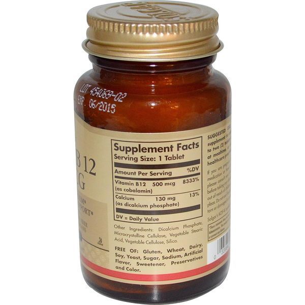 Solgar, Vitamin B12, 500mcg, 100 Tablets SOL-03220 фото