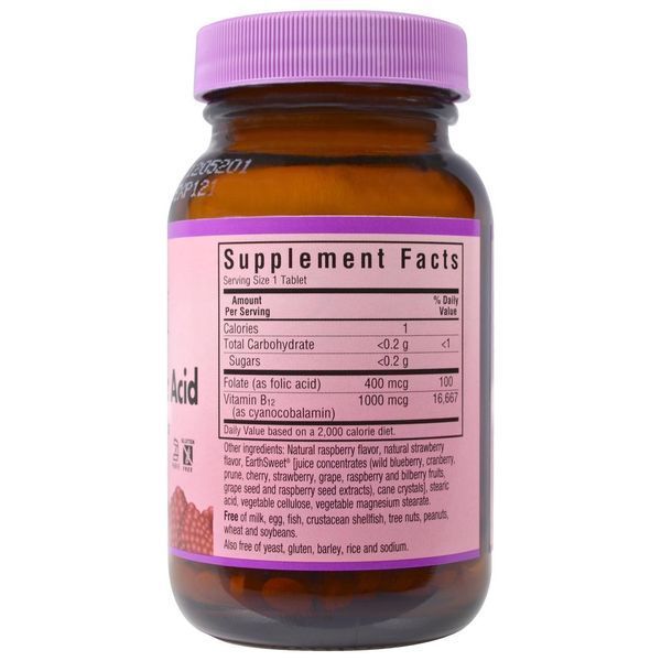 Bluebonnet Nutrition, EarthSweet, витамин B-12 и фолиевая кислота, натуральный малиновый ароматизатор, 180 жевательных таблеток BLB-00435 фото