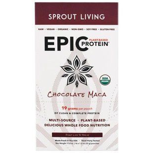 Sprout Living, Epic Plant-Based Protein, Chocolate Maca, 12 Pouches, 1.2 oz (32 g) Each SPL-00722 фото