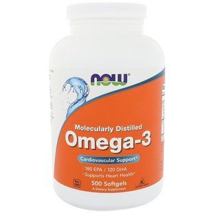 Now Foods, Омега-3, отриманий методом молекулярної дистиляції, без холестерину, 500 желатинових капсул NOW-01653 фото