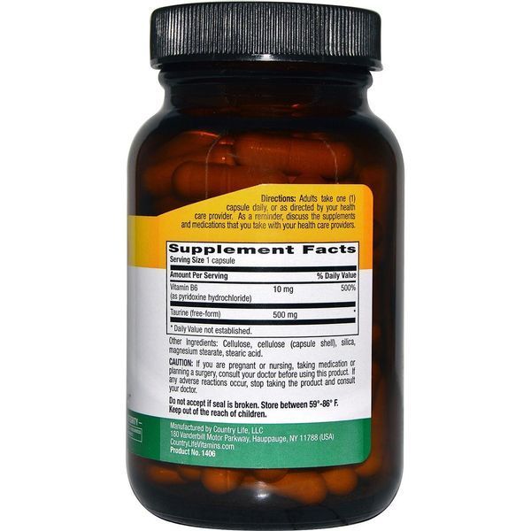 Country Life, Taurine Caps, 500 mg, 100 Veggie Caps CLF-01406 фото