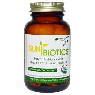 Sunbiotics, Organic, высокоэффективные пробиотики с органическими пребиотиками корня якон, 30 растительных таблеток SBS-79519 фото