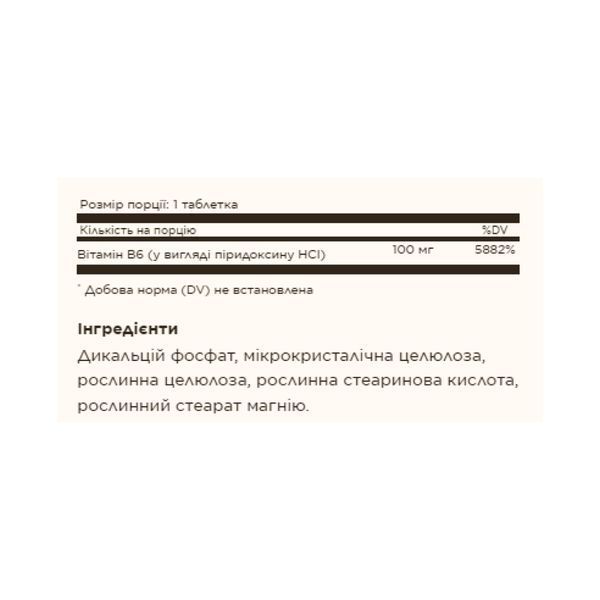 Vitamin B6 100mg - 100 tabs 2023-10-3705 фото