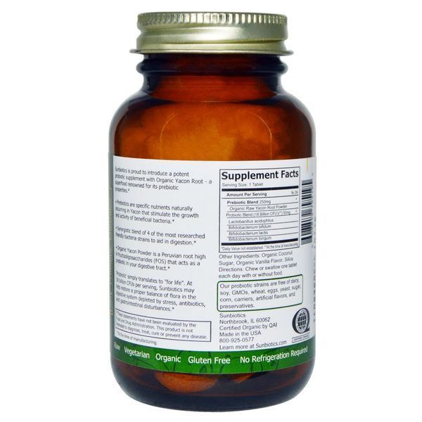 Sunbiotics, Organic, высокоэффективные пробиотики с органическими пребиотиками корня якон, 30 растительных таблеток SBS-79519 фото