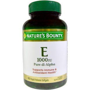 Natures Bounty, Витамин Е, чистая Dl-альфа, 1000 МЕ, 60 мягких желатиновых капсул с быстрым высвобождением NRT-01799 фото