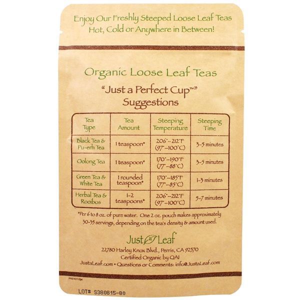 Just a Leaf Organic Tea, Fermented Black Tea, Pu-erh Loose Leaf Tea, Deep, Earthy Flavor, 100% Pure, No GMOs, 2 oz (56 g) JAL-01018 фото