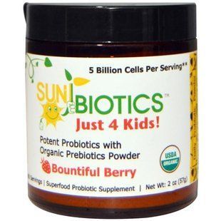 Sunbiotics, Just 4 Kids! Мощные пробиотики с органическими пребиотиками в порошках, Райские ягоды, 2 унции (57 г) SBS-90858 фото