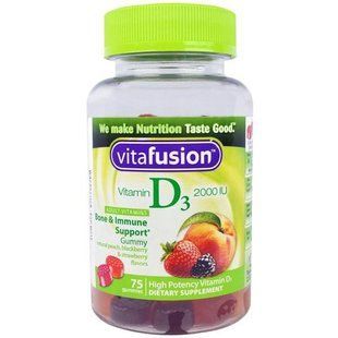 VitaFusion, Витамин D3, натуральный вкус персика, ежевики и клубники, 2000МЕ, 75 жевательных таблеток VFU-02133 фото