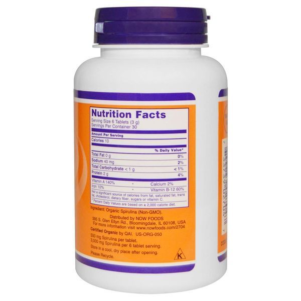 Now Foods, Сертифицированная натуральная спирулина, 500 мг, 180 таблеток NOW-02704 фото